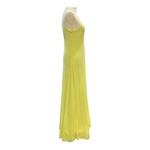 Halston Evening Womens 6 Vivian One Shoulder Sheer Jersey Drape Gown Yellow - Picture 2 of 10